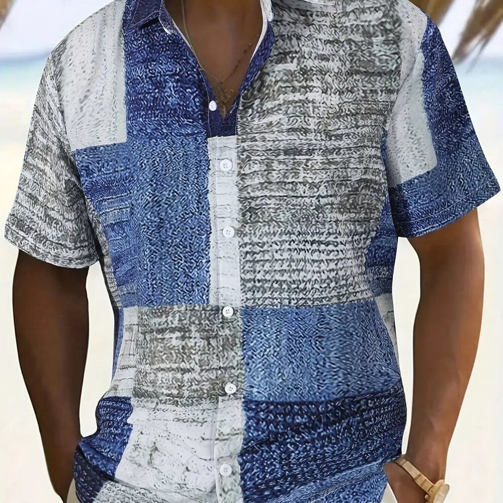 Men's Stylish Short-Sleeve Shirt Contrasting Color Patterned Print Street Style